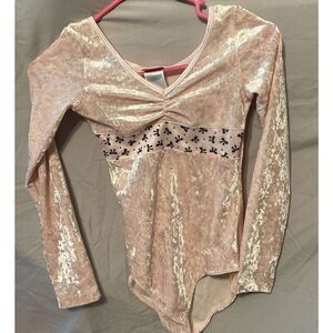 Capezio Girls' Team Basics Long Sleeve Pink With Black Bow‎ Leotard, Pink Size L